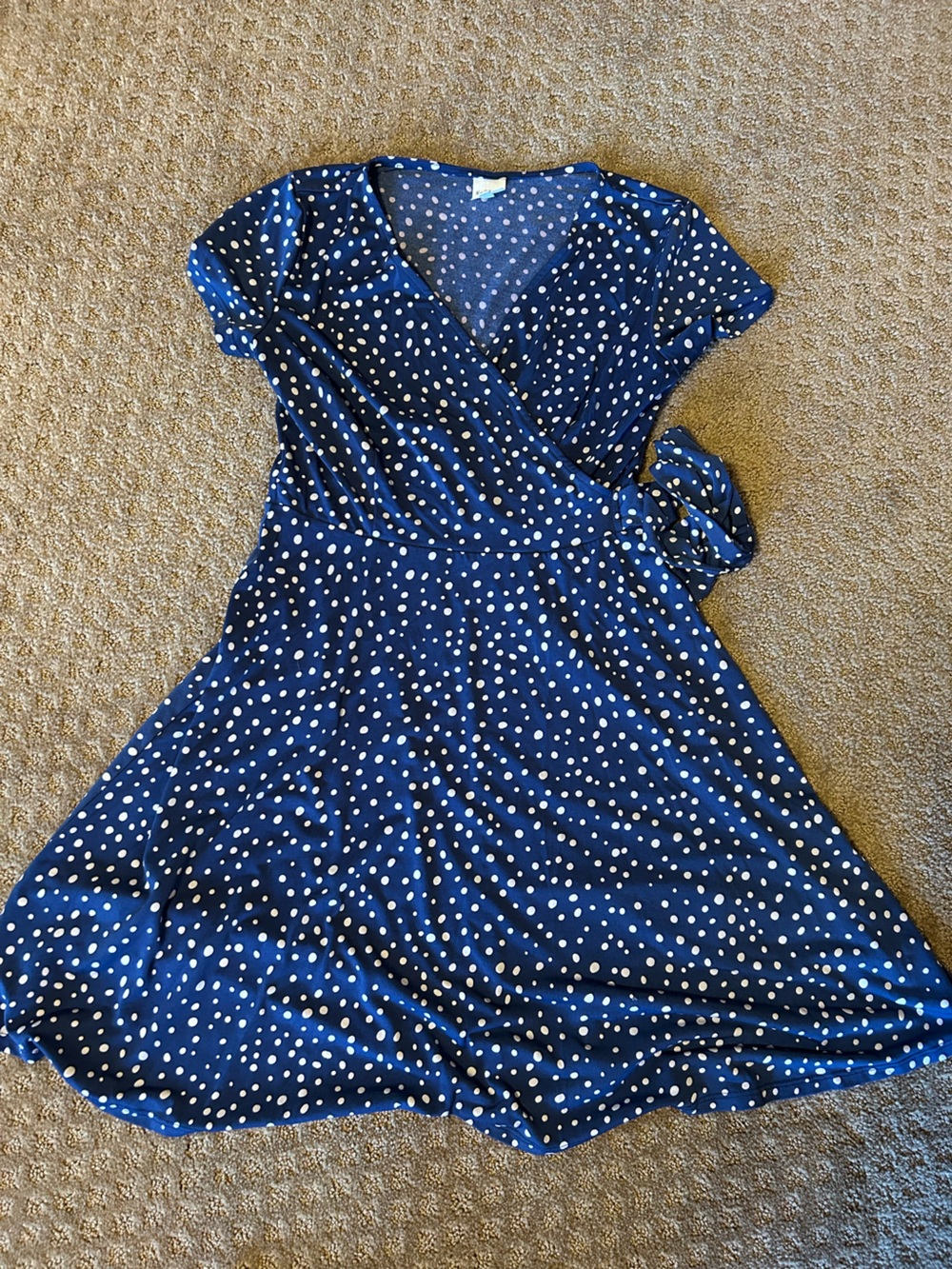 Kaileigh Navy Blue Polka Dot Wrap Midi Dress